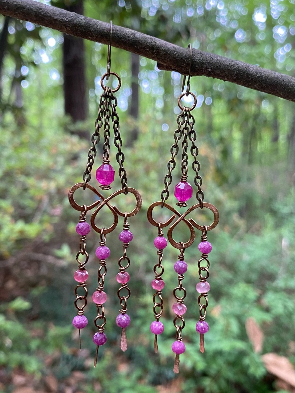 Ruby and Pink Jade Chandelier Earrings - Women Jewelry